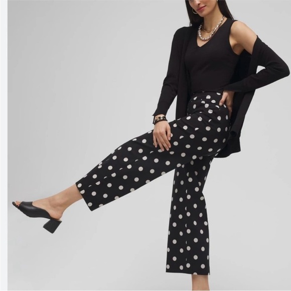 Chicos black patterned so slimming brigitte wide leg cropped pants polka dot 4r - Picture 4 of 8